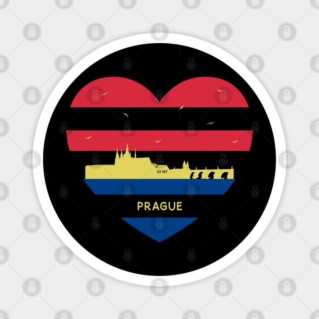 Czech Republic Skyline cityscape Heart Birds Flying Prague Magnet by Msafi